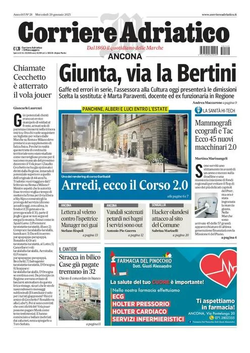 Prima-pagina-corriere adriatico-edizione-di-oggi-29-01-2025